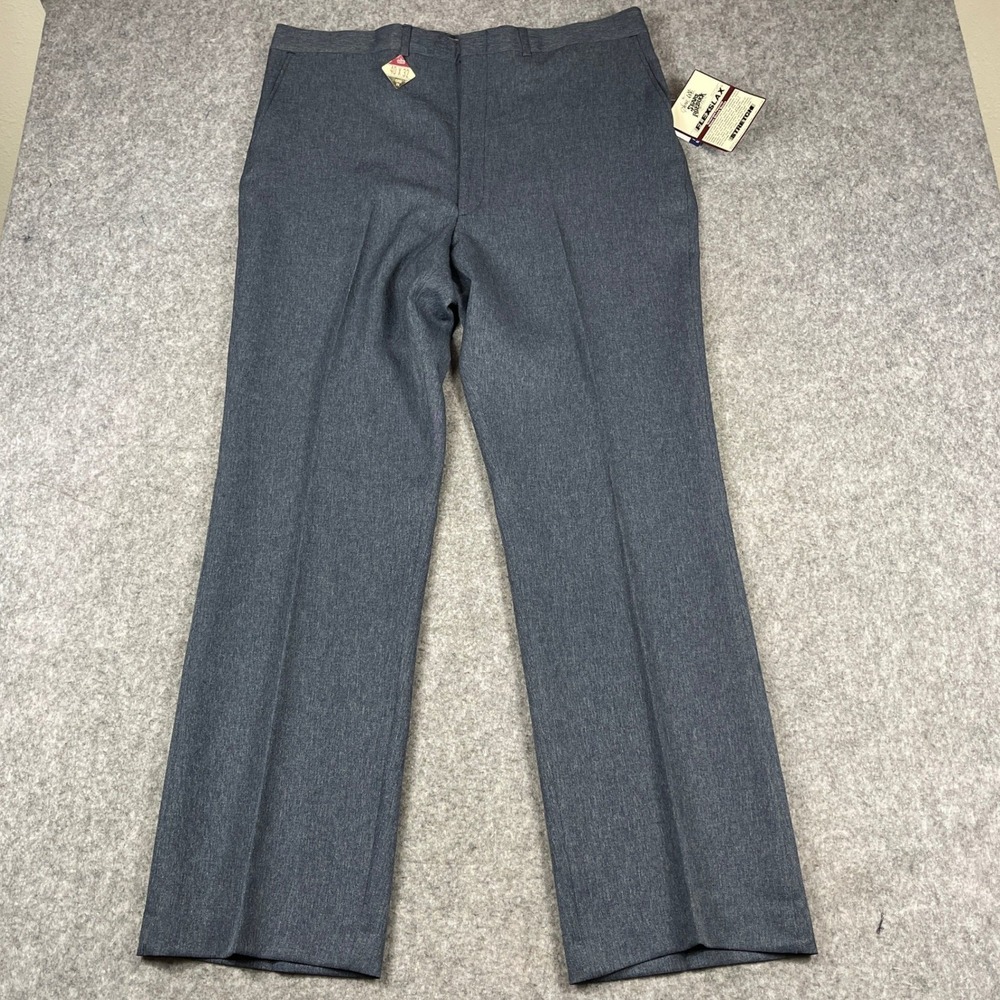 Vintage Sears Roebuck Flexslax Blue Grey Woven Stretch Slacks Mens 40x32 NOS